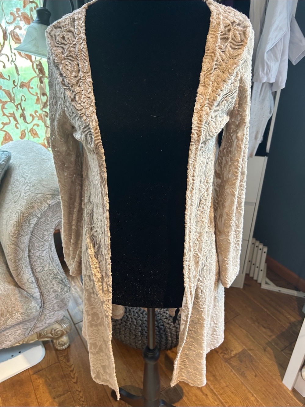 Light Beige Open-Front Textured Women's Cardigan